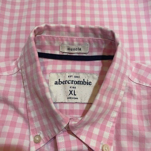 Abercrombie Kids Boy's Dress Muscle Shirt Pink White Gingham Size XL Easter - Picture 2 of 10